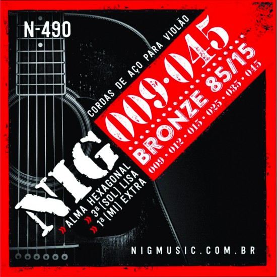 Encordoamento Violão Aço NIG 009 Bronze 85/15 6 Cordas N-490