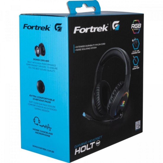 Headset Gamer RGB Holt Preto FORTREK
