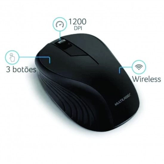 Mouse Sem Fio Multilaser 1200DPI 2.4GHz - MO212