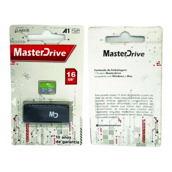 Cartão De Memória 16gb Com Adaptador Usb Masterdrive