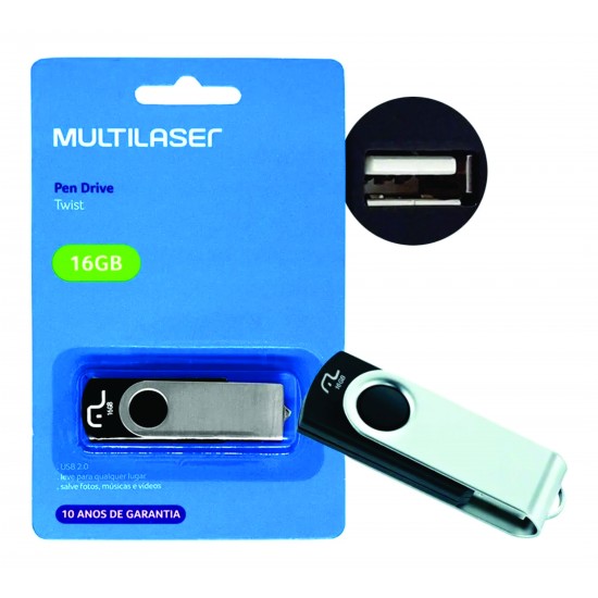 Pen Drive Multilaser Twist 16GB USB 2.0 Leitura 10MB/s e Gravação 3MB/s