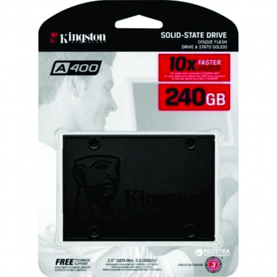 SSD Kingston A400, 240GB, SATA, Leitura 500MB/s, Gravação 350MB/s - SA400S37/240G
